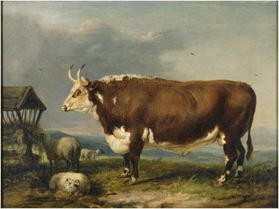 James Ward Hereford Bull with Sheep by a Haystack Spain oil painting art